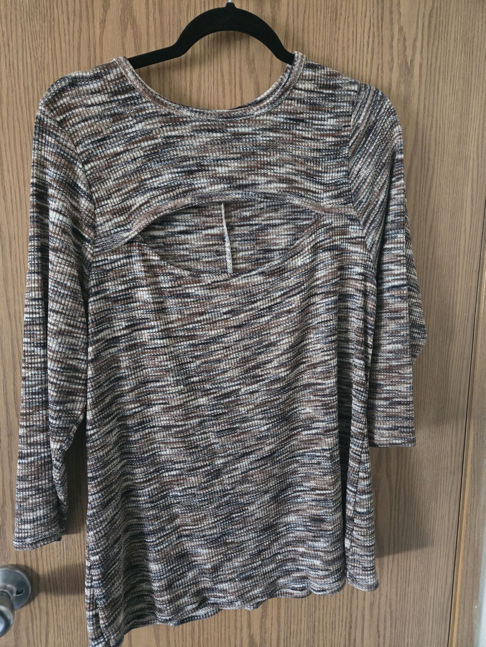 Lane Bryant Brown and Cream Ribbed Knit Crewneck Top